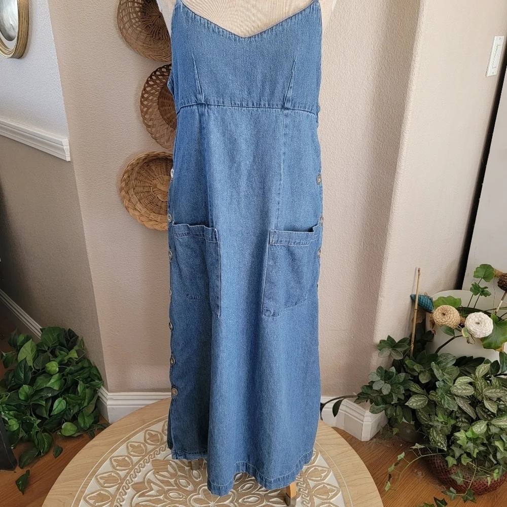 Kalifornia 90s Y2K Vintage Blue Denim Maxi Dress Sz 11/12 - Picture 1 of 8